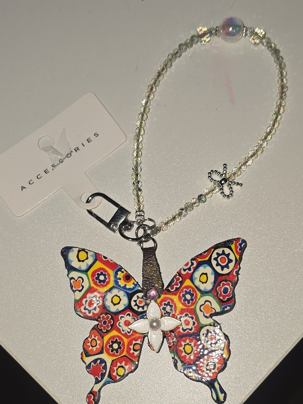 NWT Upcycled Custom Leather Butterfly Bag Charm Designer Mosaic Keychain Rework